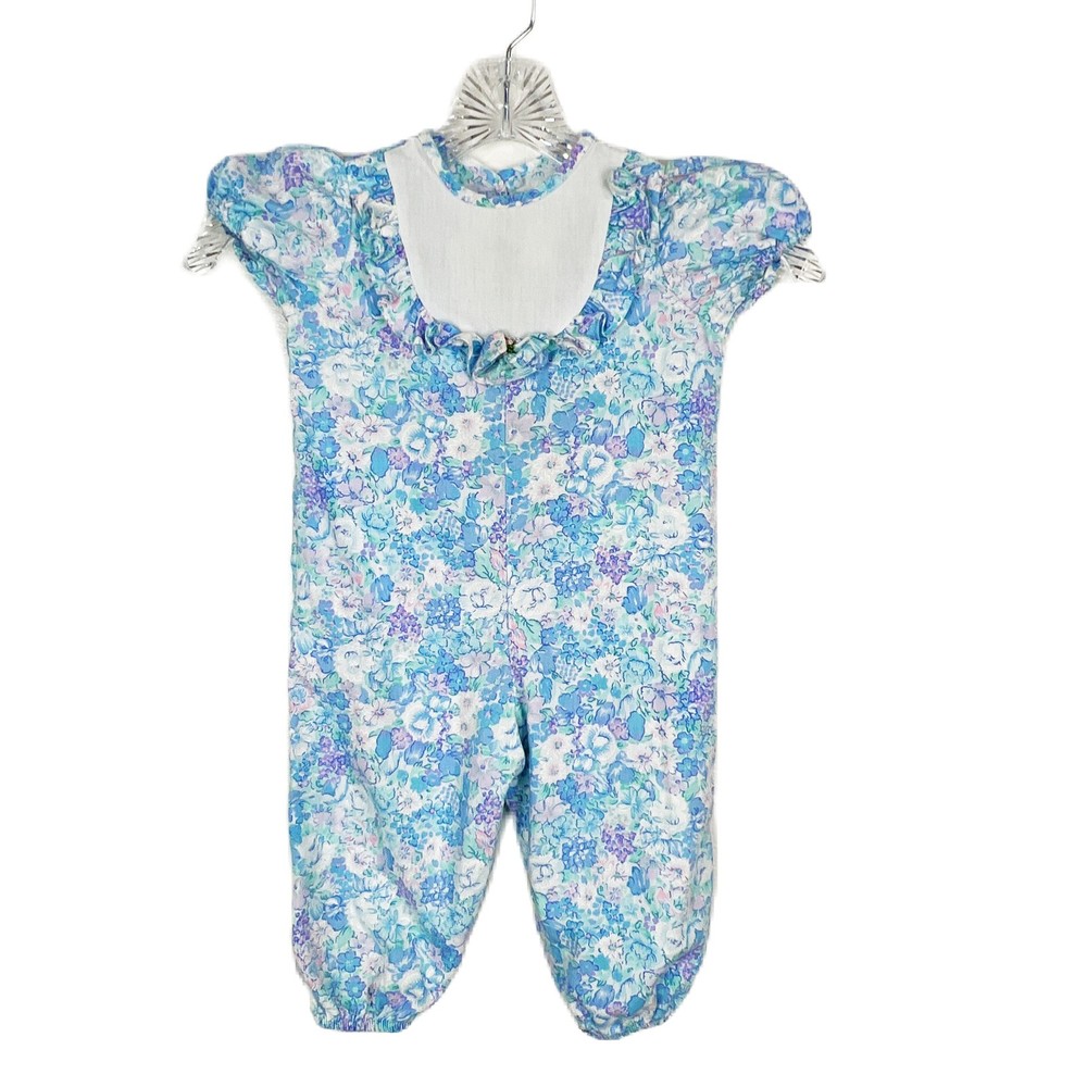 Vintage California Talk Jumpsuit Baby 18 Months Blue Floral Pants Ruffle…